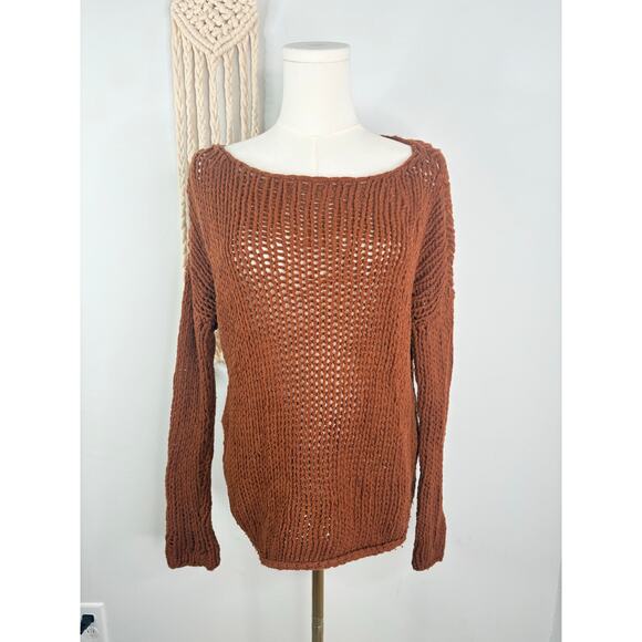 Vince Wool Open Knit Boatneck Sweater Small Rust Burnt Orange Relaxed Fit - Picture 3 of 9